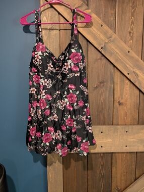 torrid Black Swim  Dress with Pink and Yellow Floral Print